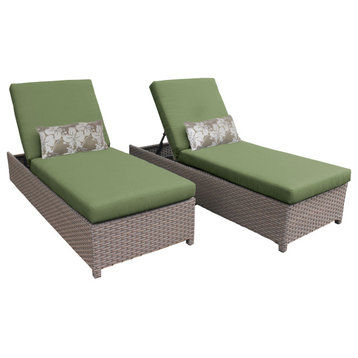 Florence Wheeled Chaise Set of 2 Outdoor Wicker Patio Furniture in Cliantro
