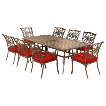 Seasons 9-Piece Dining Set, 8 Stationary Chairs, 42"x84" Table, Red