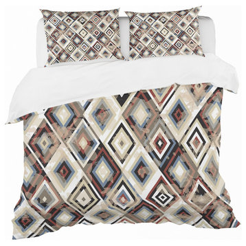 Vintage Diamond Pattern in Blue and Brown Vintage Duvet Cover, Twin