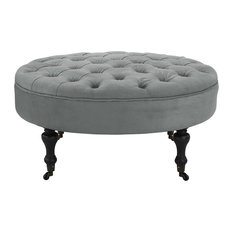 48 Inch Round Table Footstools Ottomans Houzz Sofamania Round Coffee Table With Tufted Brush Microfiber Fabric Ottoman Wheels Gray