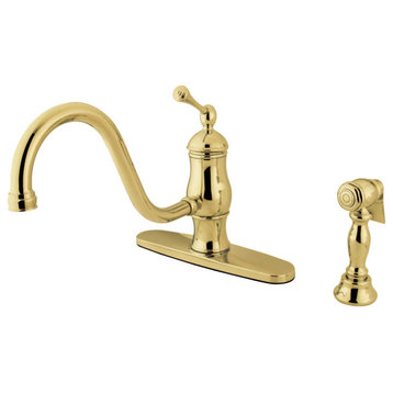 Heritage Single-Handle 8" Centerset Kitchen Faucet,Brass Sprayer, Polished Brass