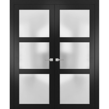 Interior French Double Doors Frosted Glass|Lucia 2552 Matte Black -60x80