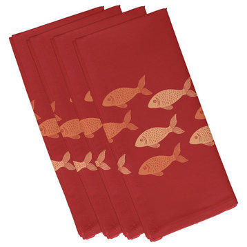 Fish Line, Animal Print Napkin, Coral, Set of 4