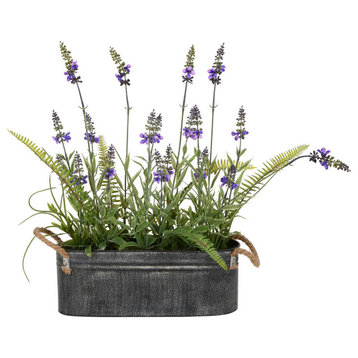 16" Lavender Flower Fern In Iron Pot