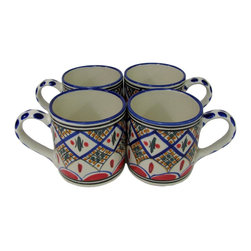 Le Souk Ceramique - Stoneware Coffee Mugs, Set of 4, Tabarka Design - Mugs