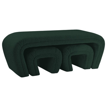 Odelia Boucle Fabric Upholstered Nesting Bench, Green