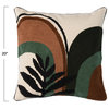 Cotton Tufted Pillow with Embroidery and Black Piping, Multicolor