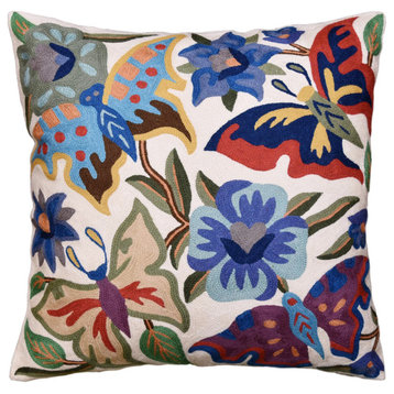 Suzani Butterfly Decorative Pillow Cover Floral Garden Handmade Wool 18x18