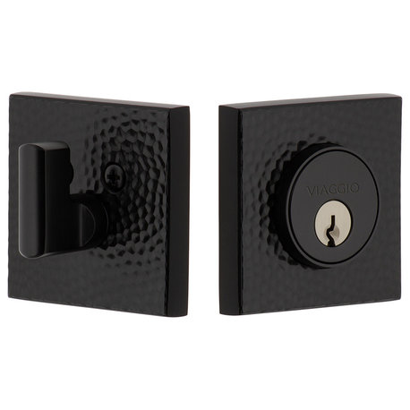 Quadrato Hammered Rosette Single Cylinder Deadbolt, Satin Black