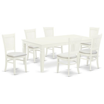 East West Furniture Logan 7-piece Wood Table and Dining Chairs in Linen White