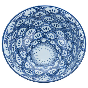 Legend of Asia Blue and White Porcelain Bowl With Sea Wave Motif 1262