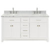 Ariel Bristol 61" Oval Sinks Bath Vanity, White, 1.5" Carrara Marble