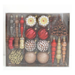Martha Stewart Living Shatter-resistent red, gold, brown ornaments 72 pcs - Christmas Ornaments