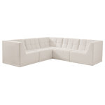 Meridian Furniture - Relax Velvet Upholstered 5-Piece L-Shaped Modular Sectional, Cream - Bolster a contemporary vibe in your living room with this Relax cream modular sectional. Soft cream velvet upholstery offers delicate comfort, making this sectional cozy for anyone who sits in it. Biscuit tufting gives this sectional texture and a modern style, adding extra comfort and elegance to your living space. It's modular design allows you to create infinite configurations, making it a versatile piece to add to your home. A latch underneath the sectional makes it easy to attach to other pieces.