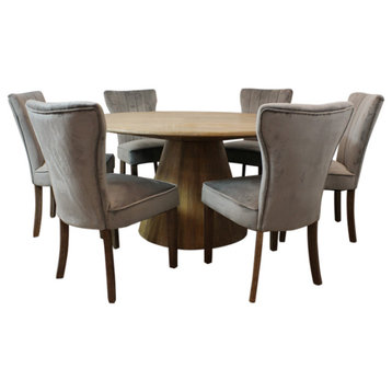 Jay 7-Piece Set With 60" Round Dining Table and 6 Upholstered Chairs, Mink