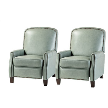 Genuine Leather Cigar Recliner, Home Theater Seating, Set of 2, Sage