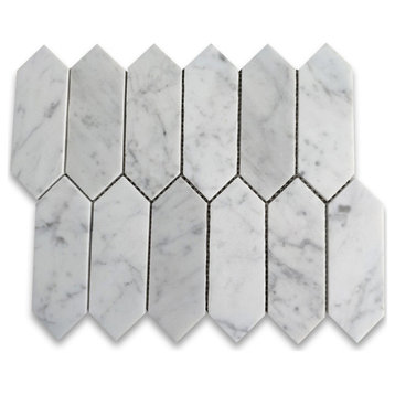 Picket Fence Carrara White Marble Elongated Hexagon Mosaic Tile Honed, 1 sheet
