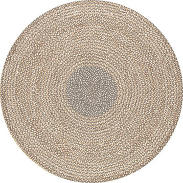 Braided Casuals Natural, Fibers Area Rug, Gray, 8' Round