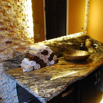 Rustic Contemporary Bathrooms, natural edge granite stone top
