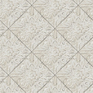 3119-13094 Brandi Grey Metallic Faux Tile Prepasted Non Woven Blend Wallpaper
