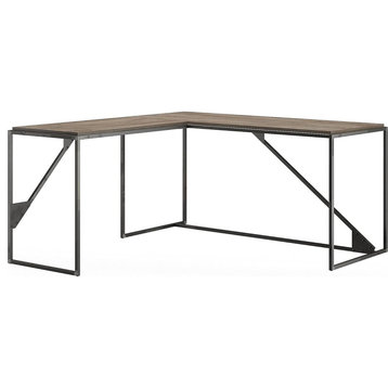 Industrial L Shaped Desk, Sleek Design With Sturdy Metal Frame, Rustic Gray