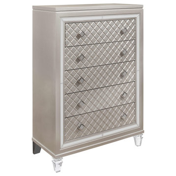 HomeRoots Champagne Toned Chest With Tapered Acrylic Legs and 5 Drawers