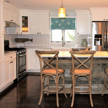 Beach House Kitchen with driftwood island and seating