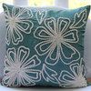 Pompom Lace Flower Blue Art Silk 14"x14" Cushion Covers, Snowy Blooms