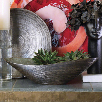 Luxe Industrial Modern Spun Bronze Swoop Bowl, Curve Metallic Textured