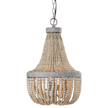 14.17 in 3-Light Cage in Wood Beads Chandelier