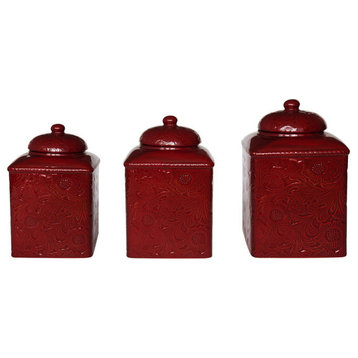 Savannah Canister Set, Red, 3 Piece