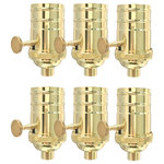 Royal Designs, Inc. - Royal Designs, Inc. On/Off Turn Knob Lamp Socket, Polished Brass, Set of 6 - Royal Designs Edison Base Dimmer Sockets with unique vintage cast metal shells are compatible with any medium base incandescent, or "dimmable" LED light bulbs. The bracket has a 1/8 IP threaded hole on the bottom so it will fit any standard lamp pipe. The socket is rated for up to a 150W bulb. Available in 5 different designer finishes.