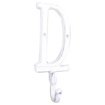Whitewashed Cast Iron Letter D Alphabet Wall Hook 6''