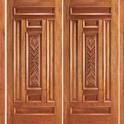 Prehung Mahogany 1 Lite Front Double Door Two Sidelights - Front Doors