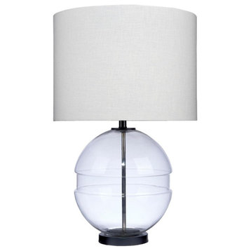 Classic Clear Glass Orb Sphere Table Lamp 31 in Black Metal Fat Belted Round