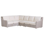 Tommy Bahama - Seabrook Outdoor Sectional by Tommy Bahama - The Seabrook Outdoor Sectional by Tommy Bahama offers a herringbone pattern of all-weather wicker in blended tones of ivory, taupe, and gray. Conversational seating is the most popular arrangement for today’s outdoor entertaining. The Seabrook sectional offers the ability to scale and configure seating to accommodate any space, with left and right-facing love seats, a corner chair, and an armless unit.