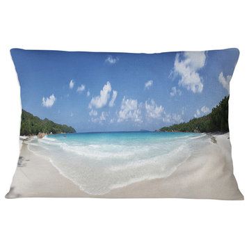 Blue Seychelles Island Panorama Seascape Throw Pillow, 12"x20"