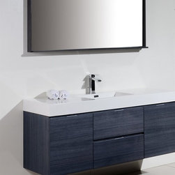 60 inch Wall Mount Single Sink Modern Bathroom Vanity Gray Oak Finish - Bathroom Vanities And Sink Consoles