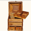 Rustic Solid Teak Wood Multi Section Jewelry Box