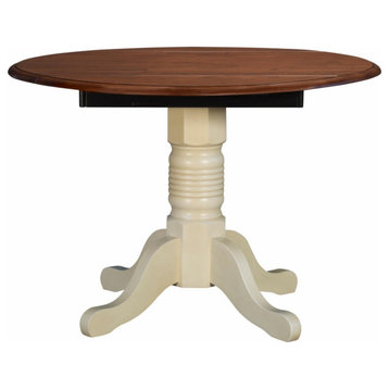 Transitional Dining Table, Round Top With Drop Down Leaves, Merlot/Buttermilk
