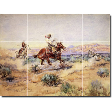 Charles Russell Western Painting Ceramic Tile Mural #31, 17"x12.75"