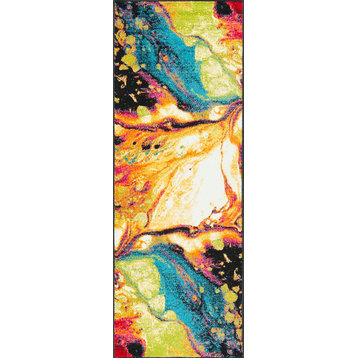 Soleil Contemporary Abstract Multi-Color Runner Rug, 2.7' x 7'