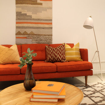 Orange and Gray Wool Wall Hanging in Eclectic Office