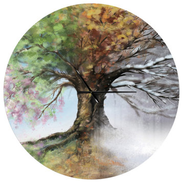 Tree With Four Seasons Oversized Traditional Metal Clock, 36x36