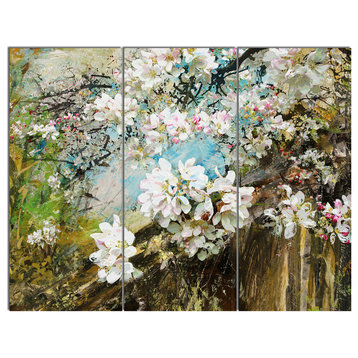 "Apple Blossoms With White Flowers" Metal Wall Art, 3 Panels, 36"x28"