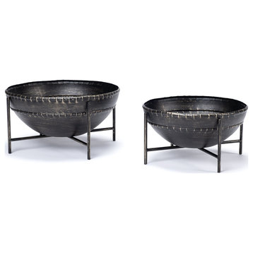 Set of Two Metal Bowls With Stands
