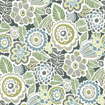 Lucy Green Floral Wallpaper, Sample