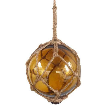 Amber Japanese Glass Ball Fishing Float With Brown Netting Decoration 4''