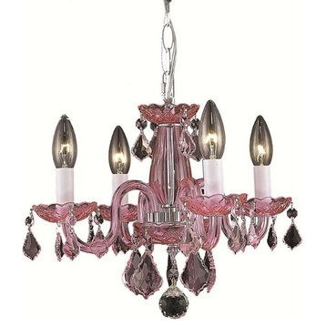 Elegant Lighting Rococo 4-Light Chandelier, Pink, Rosaline Pink