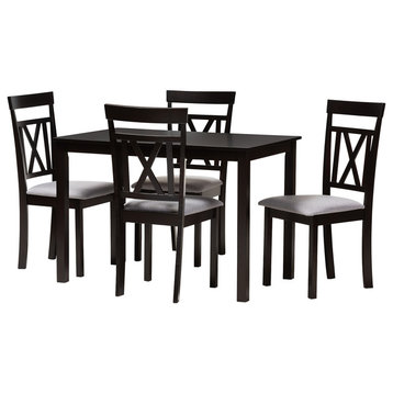 Aureole Contemporary Espresso Brown and Gray Upholstered 5-Piece Dining Set